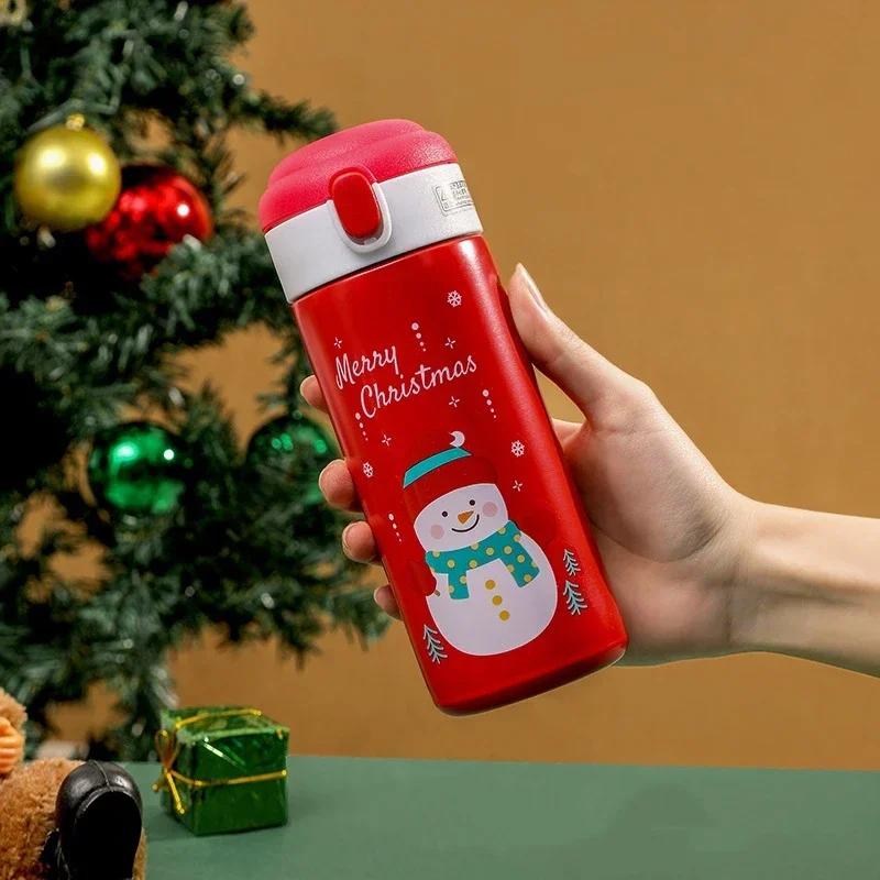 350ml Christmas Stainless Steel Insulation Cup Santa Claus Elk Red Holiday Bouncing Cup Student Cartoon Water Bottle Xmas Gift