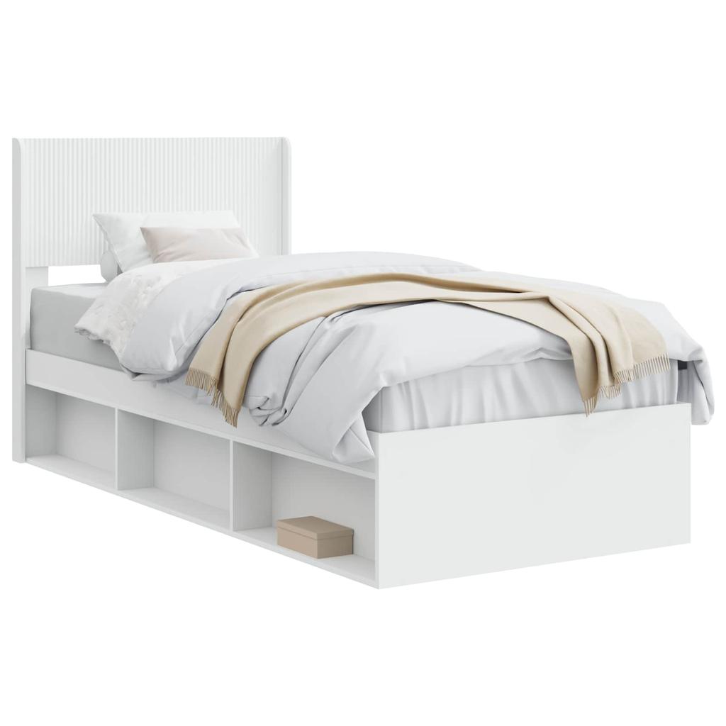 Bed Frame with Storage Space and Headboard White 100 X 200 Cm