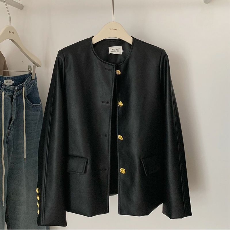 

Женское пальто из искусственной кожи черного цвета, повседневная свободная куртка высокого класса, топ для весны и осени S чёрный