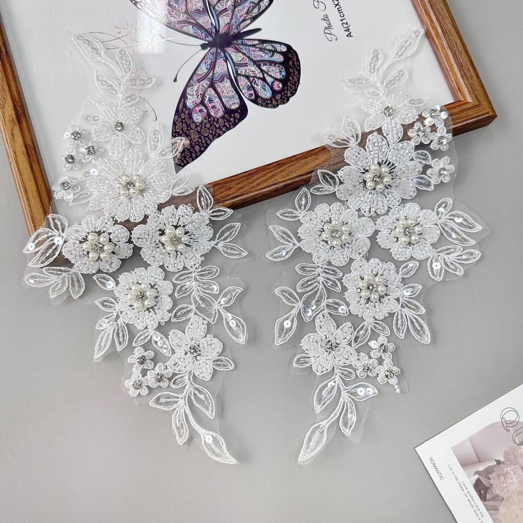 Heavy Industry Beaded Sequins Three-Dimensional Flower Applique Clothing Dress Wedding Decoration Front Collar Accessories Cloth Sticker