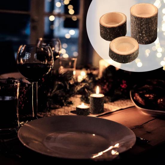 3Pcs Wooden Stump Candle Holder Votive Tealight Candle Stand Rustic