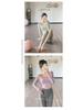 Women's Long-Sleeve Mesh Splicing T-Shirt with Built-in Bra, European and American Style, Pilates-Inspired, Fake Two-Piece Design