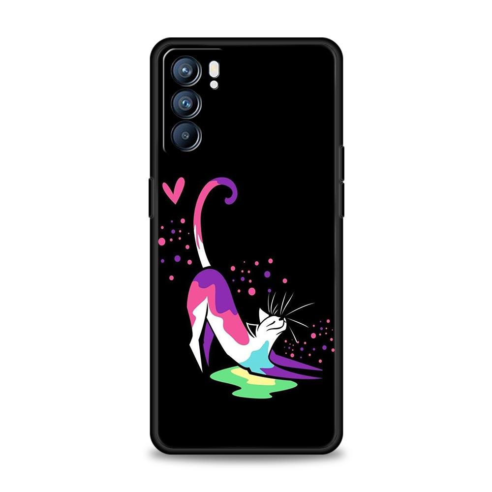 Colorful Cat Design Phone Case For Oppo Reno 13 12 11 10 7 F Find X5 X6 A98 A80 A79 A78 A57 A54 A31 A17 Pro 5G Soft TPU Cover