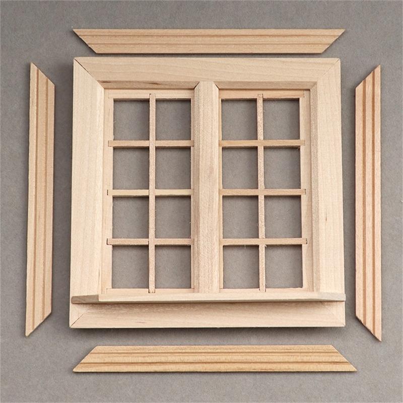 Children Dollhouses Furniture Sturdy Wood Window Panel Designs in 1 12 Miniature Scale Moder Home Decoration Supplies
