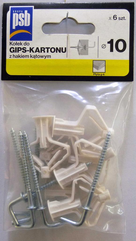 Plasterboard Plug Ø 10 With Angle Hook, Bag Of 6 /18/