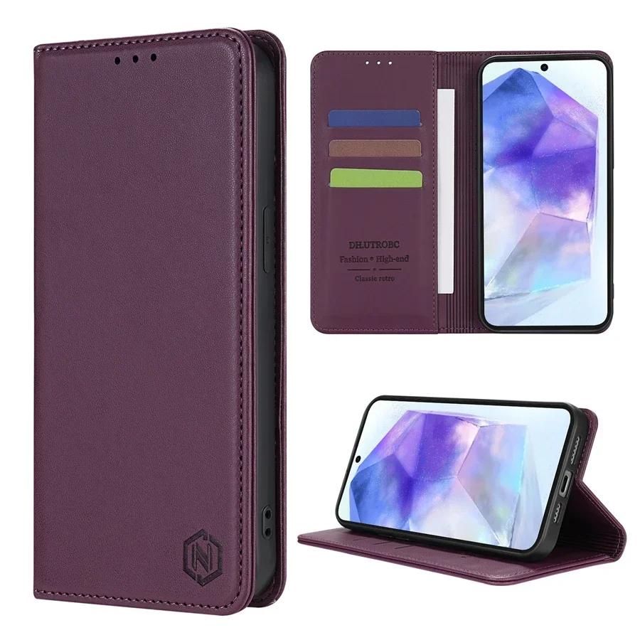 

Wallet Skin friendly Strong Magnetic Card Slot Flip Leather Case For Samsung Galaxy A05s A06 A13 A14 A15 A16 A34 A35 A53 A54 A55 Galaxy A71 вина червоного кольору