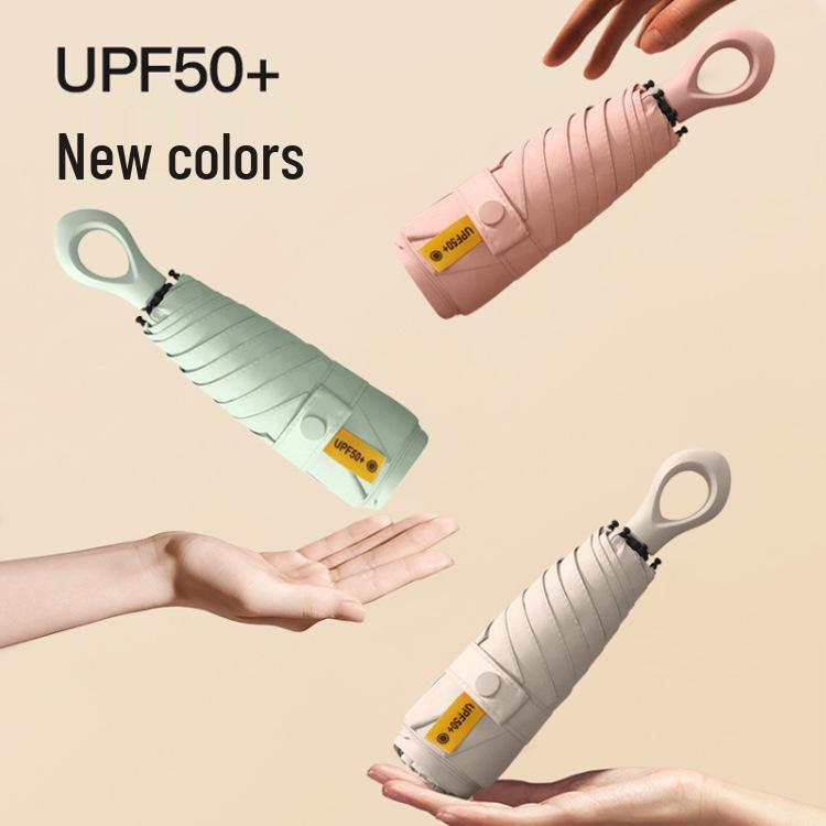 New Macaron Color Five-Fold Ultra-Light Sun Protection Compact Mini Umbrella with Buckle Handle