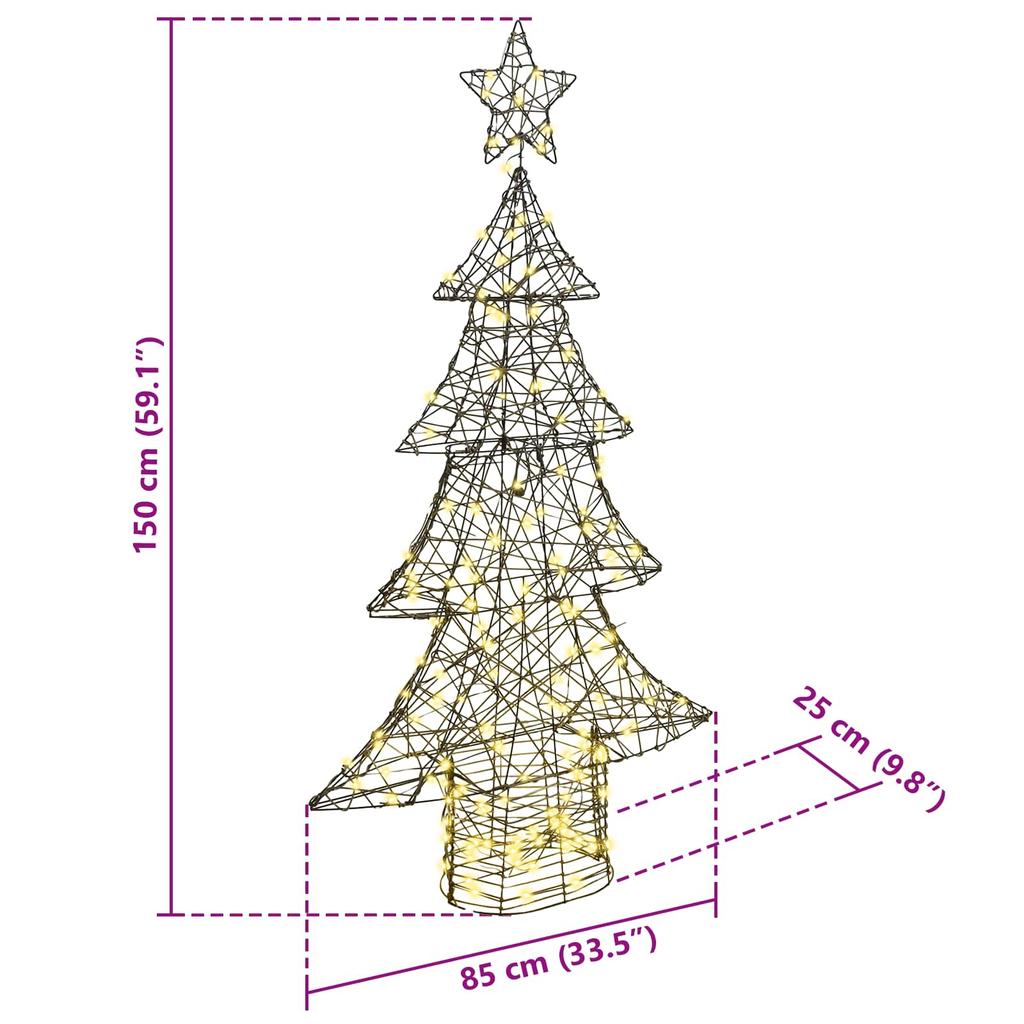 Christmas Tree with 160 Warm White LEDs 150 cm Rattan