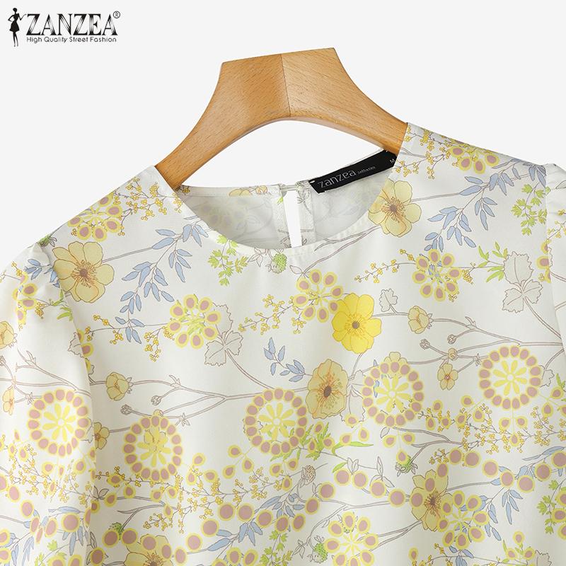 ZANZEA Blusa Casual de Mujer con Cuello Redondo y Manga 3/4 con Estampado Floral