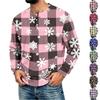 Men's Casual Neck Long Sleeve T-Shirt with Ribbed Texture Christmas Print