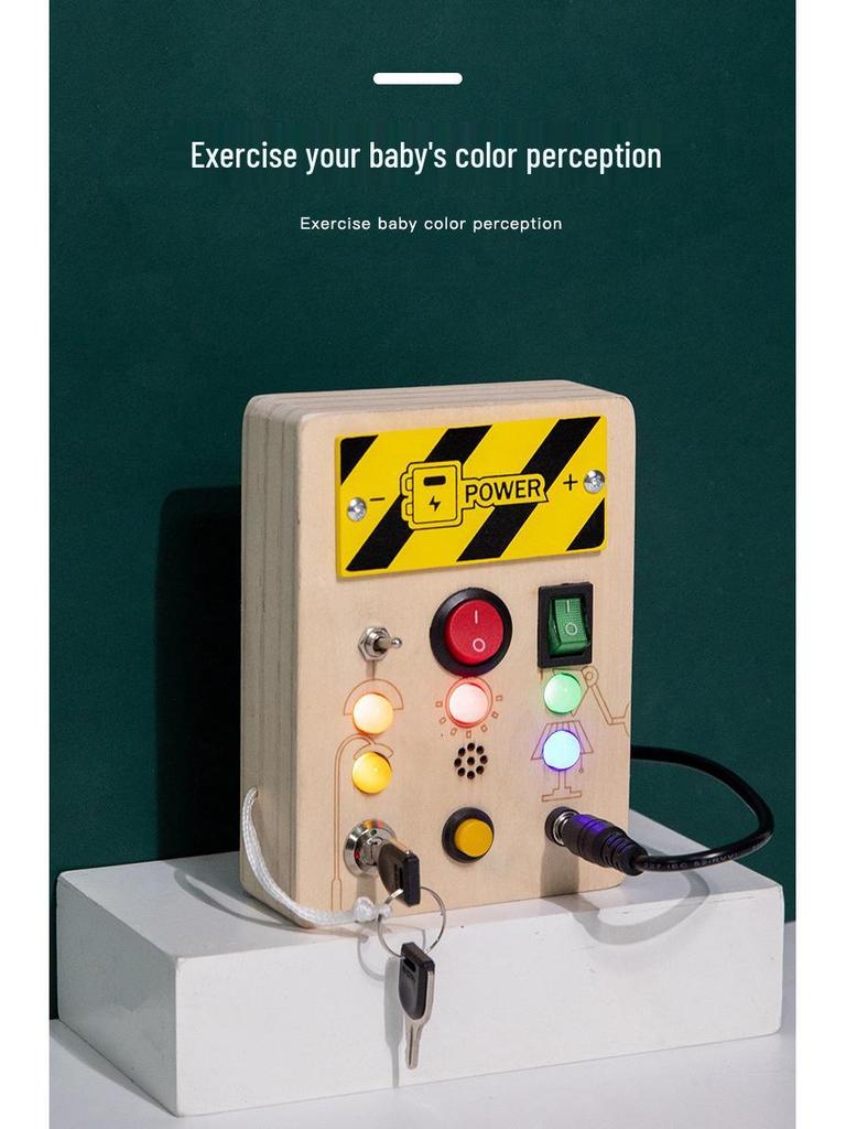 Interactive LED Busy Board: Wooden Educational Toy with Electronic Switches for Kids