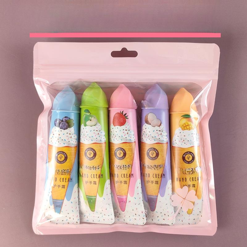 5 Stück/Box Weihnachtsgeschenk-Eis-Handcreme-Set, 30 g, Fruchtduft, feuchtigkeitsspendende Feuchtigkeit