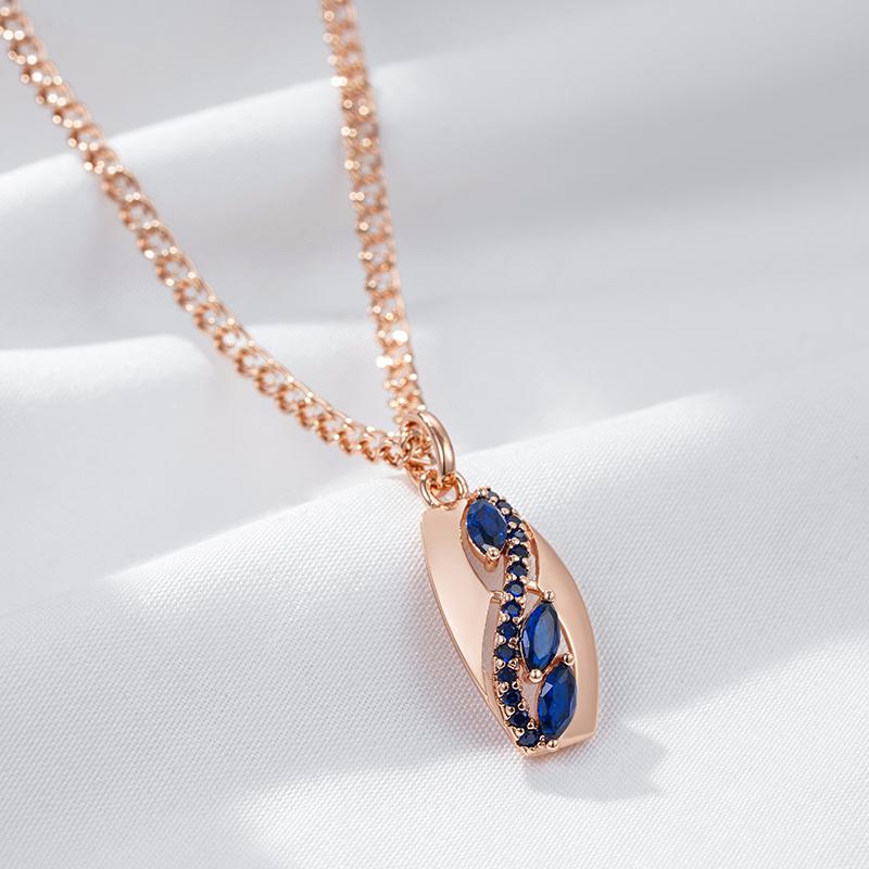 Shiny Rhombus Blue Natural Zircon Pendant Necklace For Women Fashion Rose Gold Color Daily Fine Vintage Jewelry