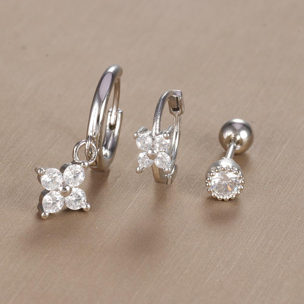 3-teiliges Vintage-Design-Set mit vier Zirkonia-Creolen für Frauen, winziger Knorpelpiercing-Ohrring aus Edelstahl, Schmuckgeschenk