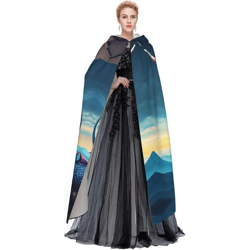 Roaring Dragon Prints Hooded Cloak for Halloween, Role-playing, and Costume Parties - Comfortable and Durable Unisex