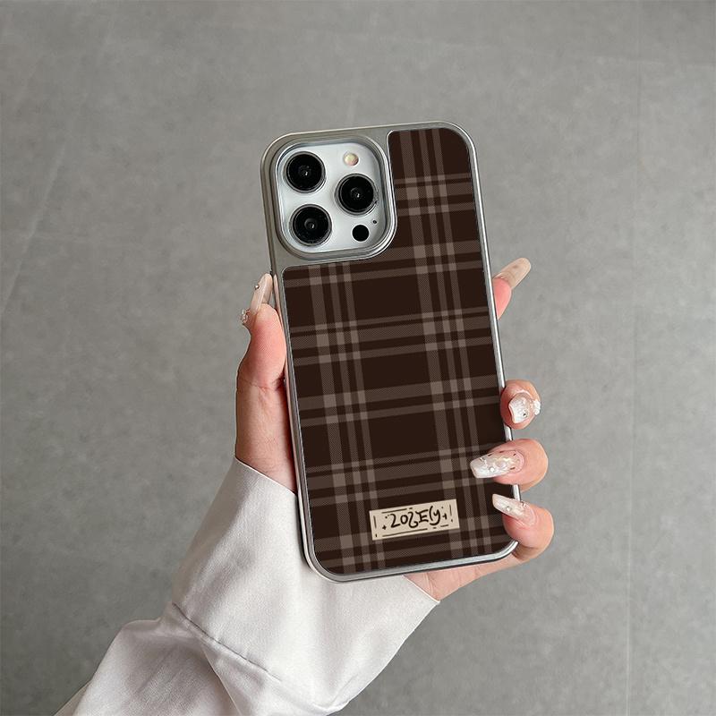 INS Fashion Brown Grid Phone Case for iPhone 17 16e 16 15 14 13 12 11 Air Pro Max X XR XSMAX 8 Plus Luxury Clear Soft Back Cover