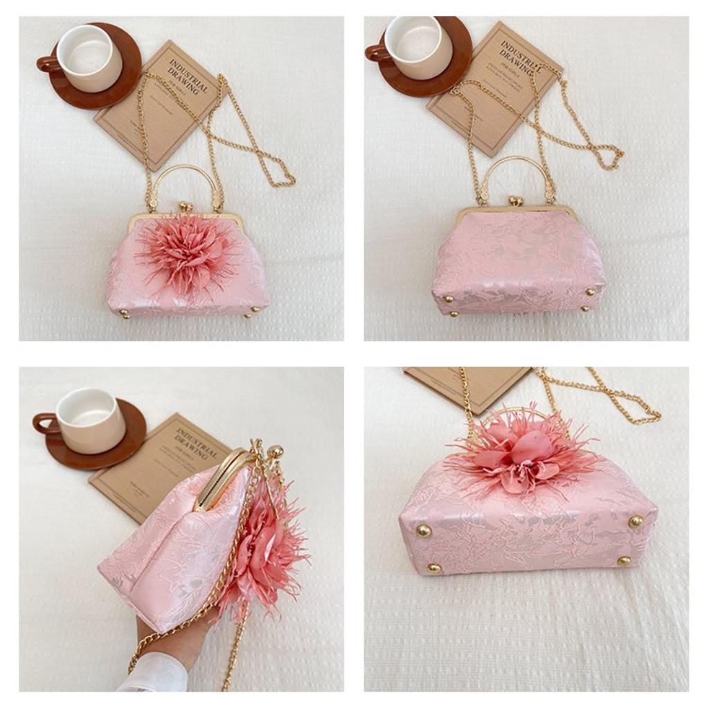 Handbag Women Cloth Flower Chain Strap Evening Wedding