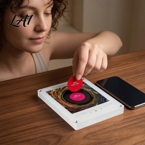 Acrylic Magnetic Music Box Refrigerator Player NFC Enabled Vinyl Record Fridge Magnet Metal Surface Magnet with LED Light Decoration for