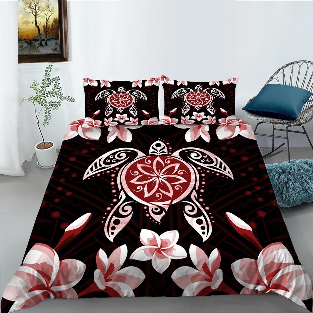 Exotic Sea Turtle Duvet Cover Set Bohemian Floral Ocean Animal Bedding Set Microfiber Tortoise Comforter Cover Single Queen Size