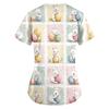 Women's Fashion V-Neck Short Sleeve Overalls With Pockets Easter Print Tops  Clothes