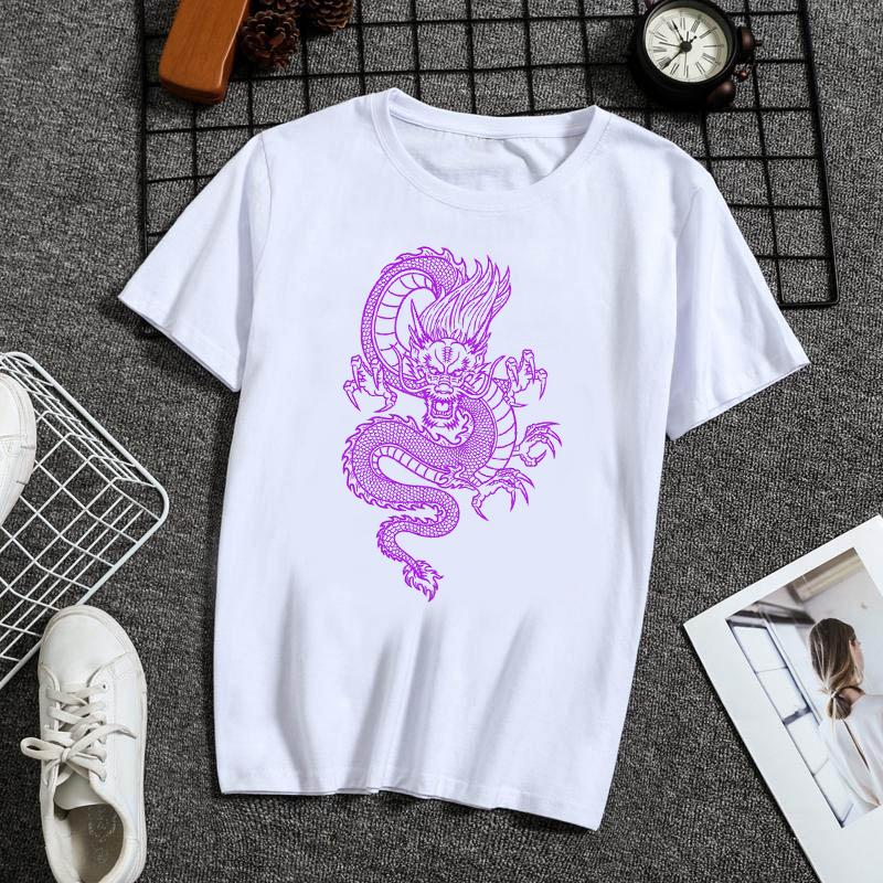 Fashion Dragon Printing Women Aesthetic T-Shirt Tops Summer Graphic Casual T-Shirt Women New Style White Women's Clothes