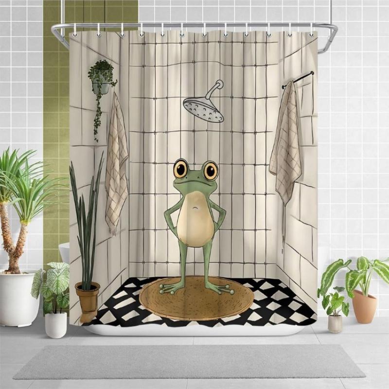 Funny Frog Shower Curtain for Bathroom Retro Cute Frog Shower Curtain Vintage Fun Animal Polyester Fabric Bath Decora Curtain