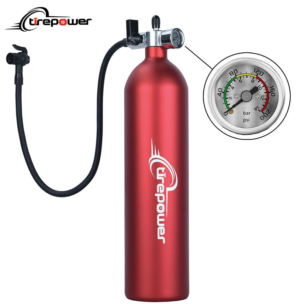 Tubeless Tire Inflator 1.2L Tubeless Bike Pump Max 200 PSI Tubeless Booster Compatible with Presta & Schrade Valves for Road MTB FP1000-V5-G-Red