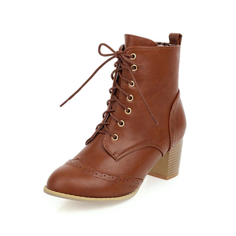 Stivali da Donna Autunno Inverno Tacco Grosso Stringati Stivali Martin Stivali Nudi Stivali Corti con Tacco Alto Donna W