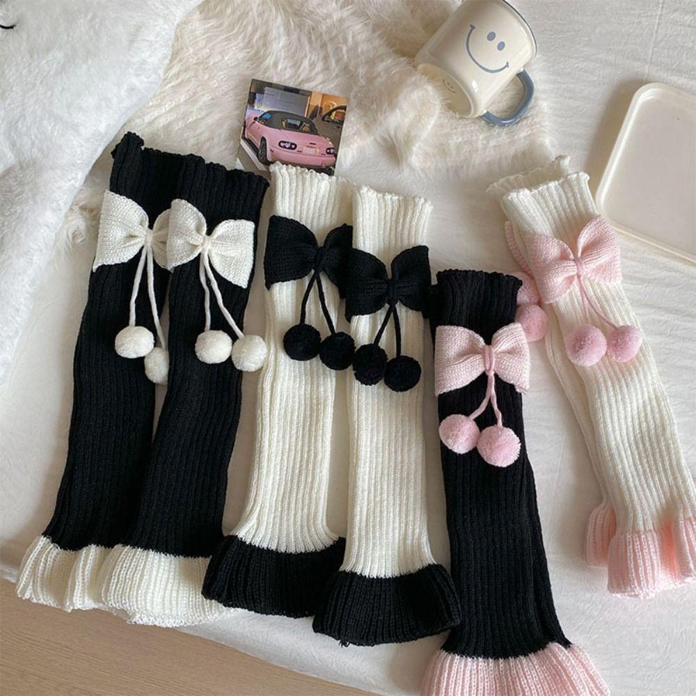 Y2k Bow Knitted Leg Socks Japanese Christmas Knee Socks Sweet JK Lolita Leg Socks  Girls