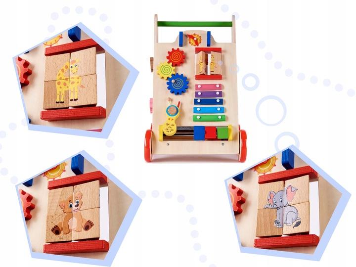 Pchacz Drewniany Chodzik Kostka Edukacyjna 6W1