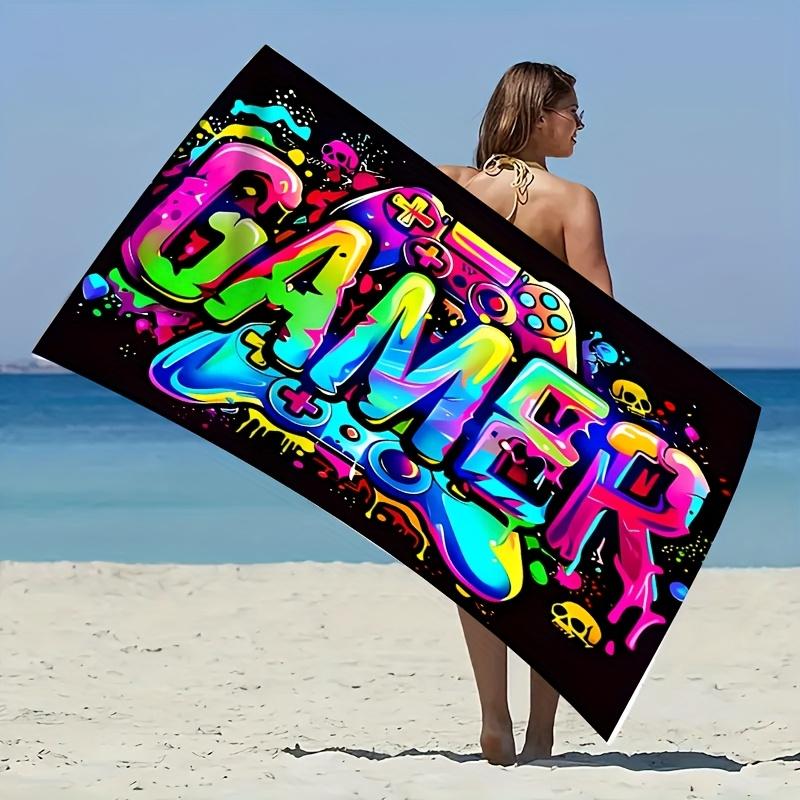 Vibrant Gamer Console Joystick Pattern Beach Towel, Ultra-Absorbent Quick-Dry for Camping Swimming