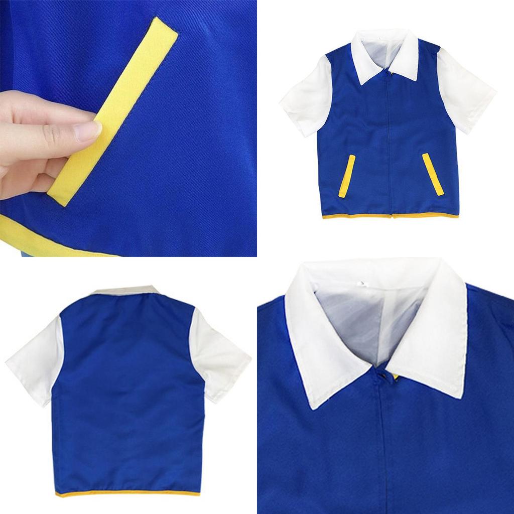 Pokemon Ash Ketchum Cosplay Costume Full Set Adults Jacket Gloves Hat Halloween High Quality Elastic Soft Polyester Material
