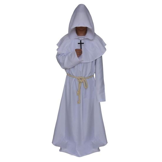 Friar Medieval Hooded Robe Monk Renaissance Priest Costume Halloween Wizard Sorcerer Cosplay Cloak for Adults