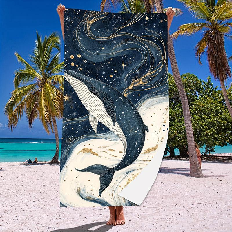 

Whale & Galaxy Design Beach Towel Patterned Sunscreen And Windproof Suitable For Swimming Pool Camping Travel Blanket W40*H60(CM)