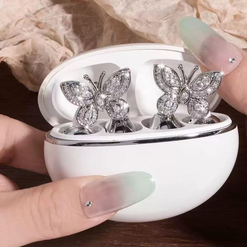 Butterfly Rhinestone Decor Detachable Bluetooth Headset Clip-on Earphone Exquisite Fashion Accessory for Ladies