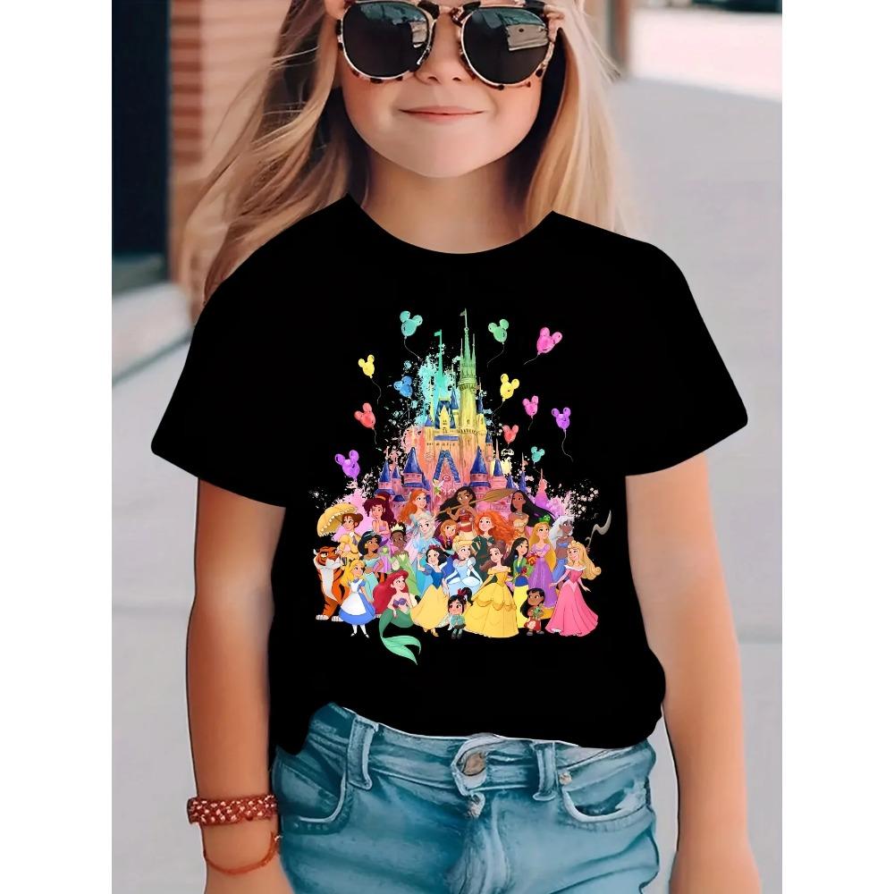 

Cute Rainbow Castle Cartoon Princess Kids T-Shirt, Round Neck Casual Summer Children s Clothing 110