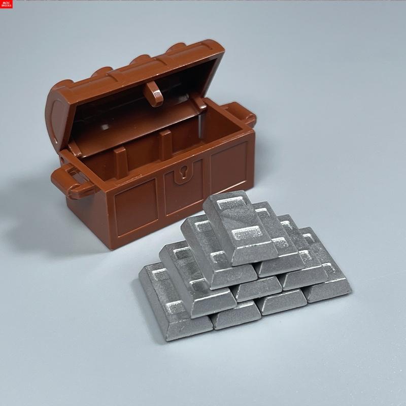 Non-Toxic Moc Bricks Utensil Ingot Bar Dollar Coin Money Gold Silver Painted Gold Gem Treasure Box 99563 Building Blocks Children'S Toys