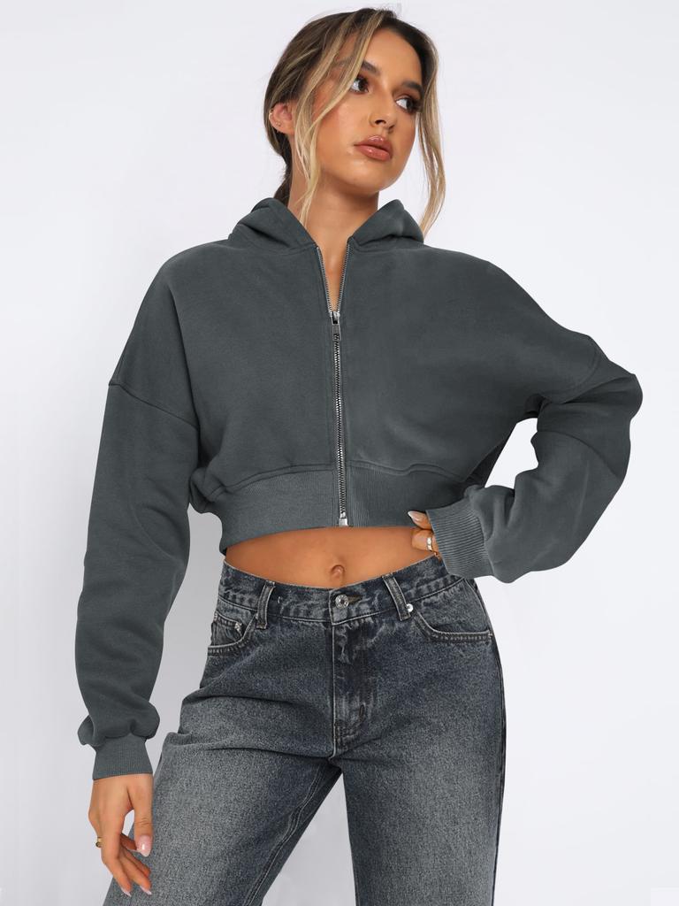Women's Cropped Hoodie with Full Zip in Multiple Colors