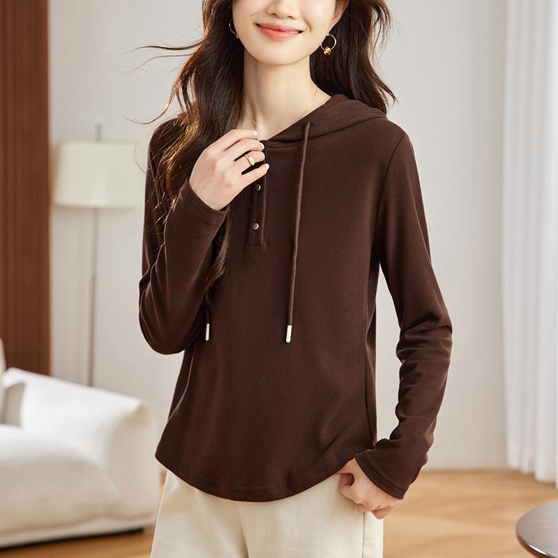 Latest Spring Hooded Long-sleeved T-shirt for Women Relaxed Fit Slim Hooded Hooded Trendyable Age-reducing Top for Women