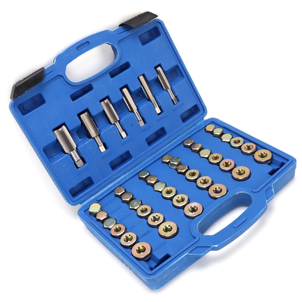 114pcs Oil Pan Drain Plug Repair Kit Alloy Steel Drain Plug Removal Tool Auto Thread Repair Tool Set with Carry Case