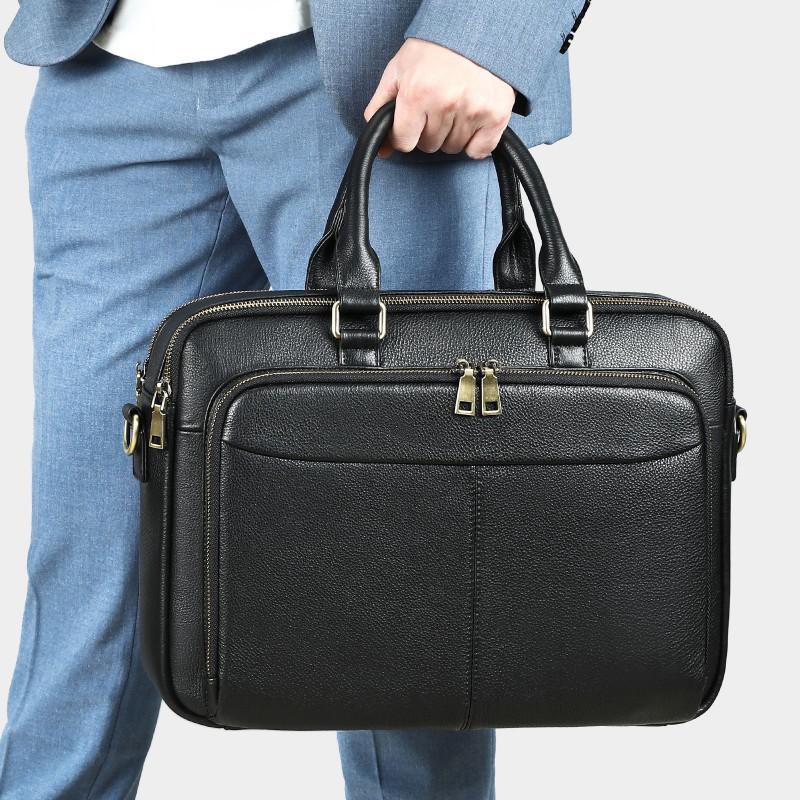 Conference Briefcase Leather High-end Men s Large Capacity Handbag Cowhide Business Foreskin Laptop Bag чёрный
