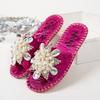 Retro fashion pearl flower flat-bottomed slippers women's new with skirt one-word beach drag tide