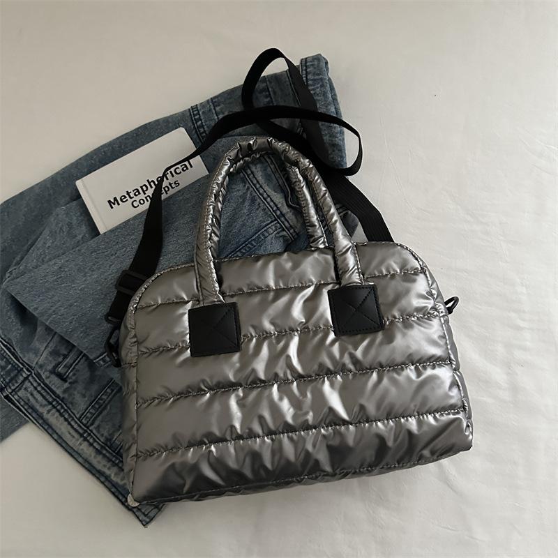 Cotton Bag Women's Autumn and Winter New Fashion Out Large Capacity Shoulder Bag Hand Bag Down Jacket Fabric Boston Bag