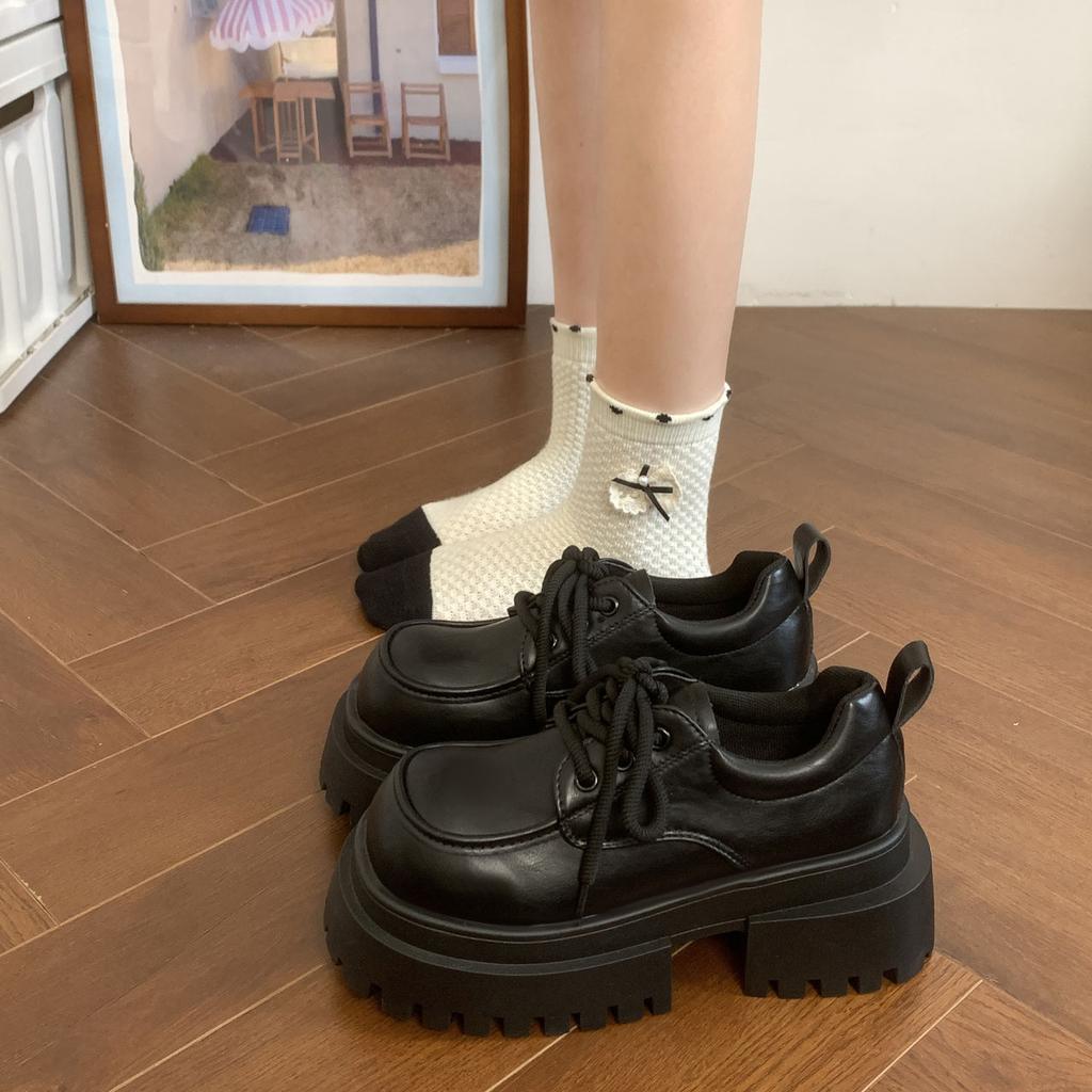 Retro Big Head Thick Sole Muffin Heightening Thick Heel Small Leather Shoes Children British Style 2025 Spring and Autumn New Popular Single Shoes