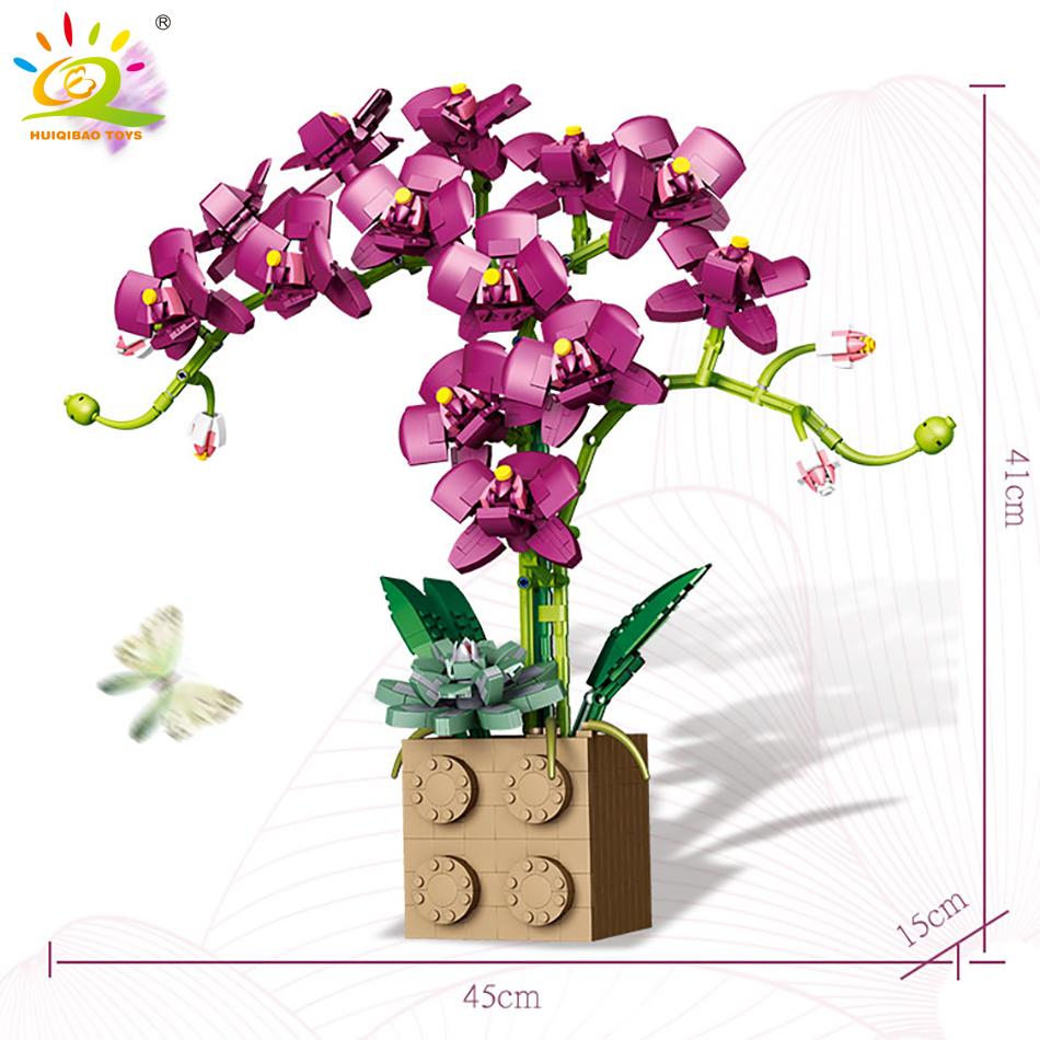 1369Pcs Orchid Flower Bouquet Series Building Block MOC 5 Colors Bonsai DIY Assembly Bricks Toy For Children Home Decor