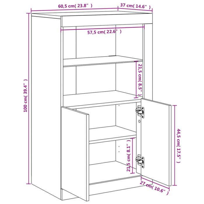 VidaXL Armoire Latérale avec Lumières LED, Meuble de Rangement avec Étagère en Verre, Buffet de Salon Intérieur, Moderne, 836625
