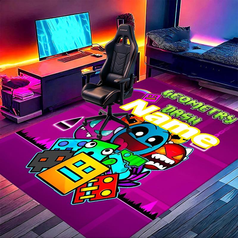 Custom Name Personalized Geometry Dash Print Carpet, Versatile Home Decor Rug, for Playroom, Apartment, Balcony, Entryway, Hallway Gift