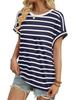 New Arrival Women's Round Neck Striped Color Block Casual Short Sleeve T-shirt