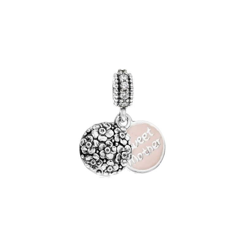 Pandora Sweet maternal love pink enamel 925 silver beaded bracelet pendant for women 791285CZ серебряный