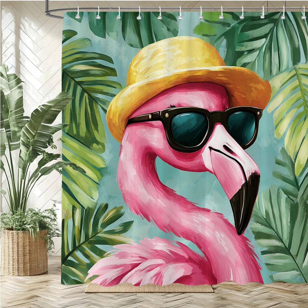 

Скандинавская шторка для душа из ткани в стиле фламинго, шторка для ванной комнаты с цветочным и птичьим узором, шторка для домашнего декора с крючками W90xH180cm